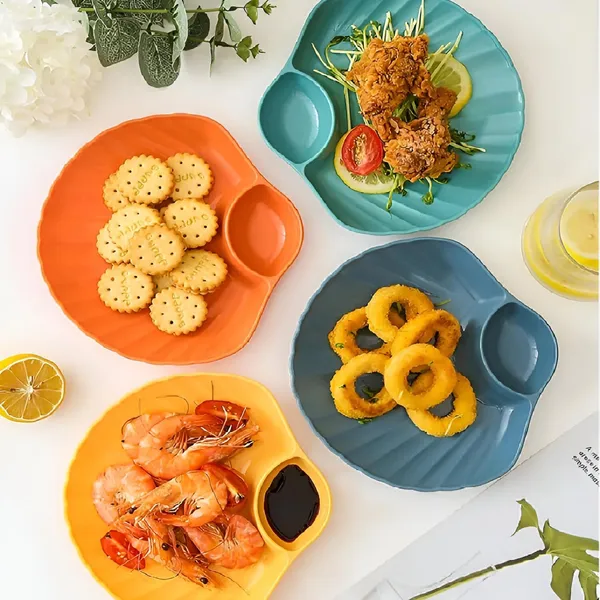 Multicolor_Shell-Shaped_Dipping_Plates_Wheat_Straw_Material_Divided_Design_For_Sauces_And_Snacks_(Pack_Of_8)