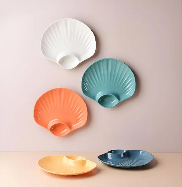 Multicolor_Shell-Shaped_Dipping_Plates_Wheat_Straw_Material_Divided_Design_For_Sauces_And_Snacks_(Pack_Of_8)