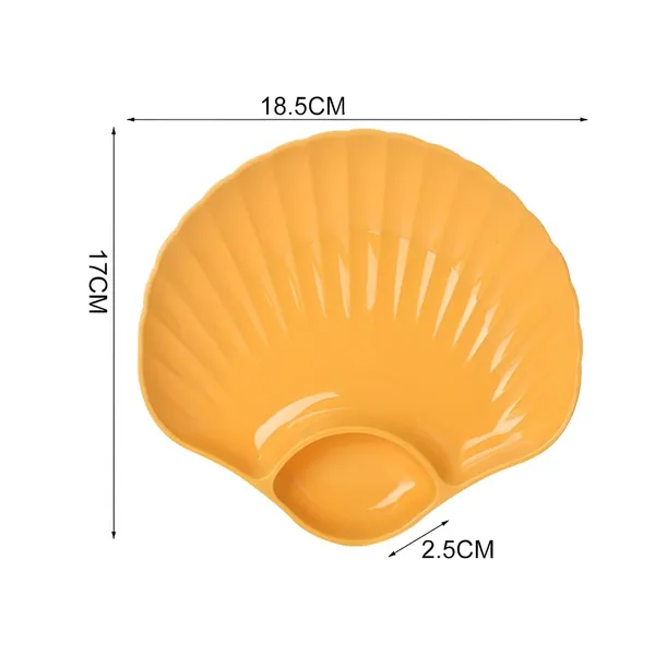 Yellow_Shell-Shaped_Dipping_Plates_Wheat_Straw_Material_4_Colours_Divided_Design_For_Sauces_And_Snacks_(_Pack_Of_12)