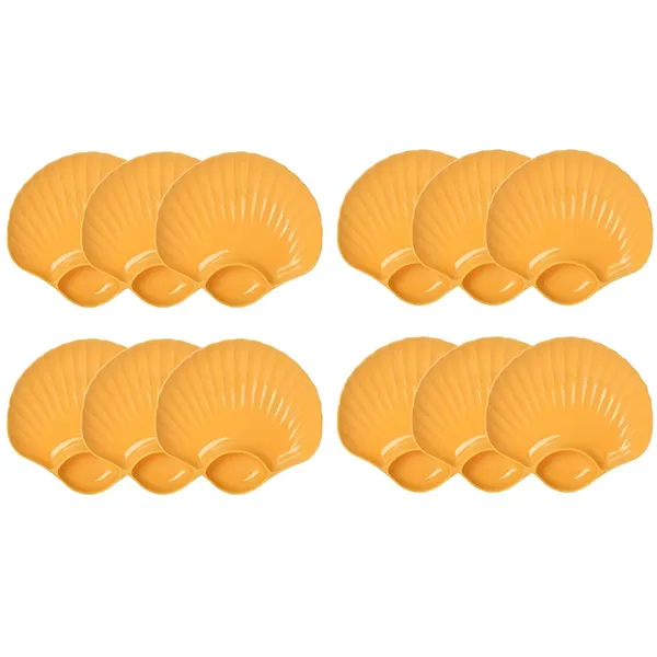 Yellow_Shell-Shaped_Dipping_Plates_Wheat_Straw_Material_4_Colours_Divided_Design_For_Sauces_And_Snacks_(_Pack_Of_12)