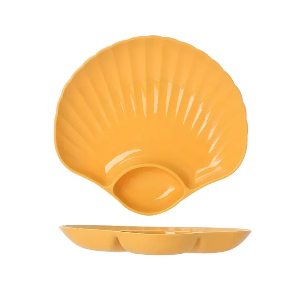Yellow_Shell-Shaped_Dipping_Plates_Wheat_Straw_Material_4_Colours_Divided_Design_For_Sauces_And_Snacks_(_Pack_Of_12)