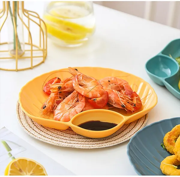 Yellow_Shell-Shaped_Dipping_Plates_Wheat_Straw_Material_4_Colours_Divided_Design_For_Sauces_And_Snacks_(Pack_Of_4)