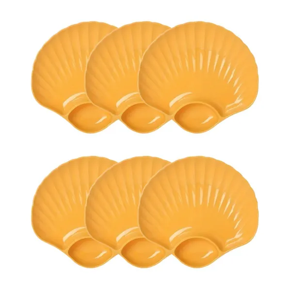 Yellow_Shell-Shaped_Dipping_Plates_Wheat_Straw_Material_4_Colours_Divided_Design_For_Sauces_And_Snacks_(_Pack_Of_6)