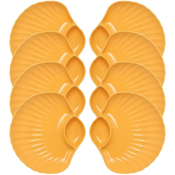 Yellow_Shell-Shaped_Dipping_Plates_Wheat_Straw_Material_4_Colours_Divided_Design_For_Sauces_And_Snacks_(_Pack_Of_8)