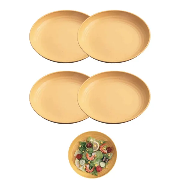 Yellow_Wheat_Straw_Fibre_Dinner_Plates_Set_Of_4_Microwave_And_Dishwasher_Safe_Non-Toxic_Bpa-Free_Unbreakable_Stackable_(_Pack_Of_4)