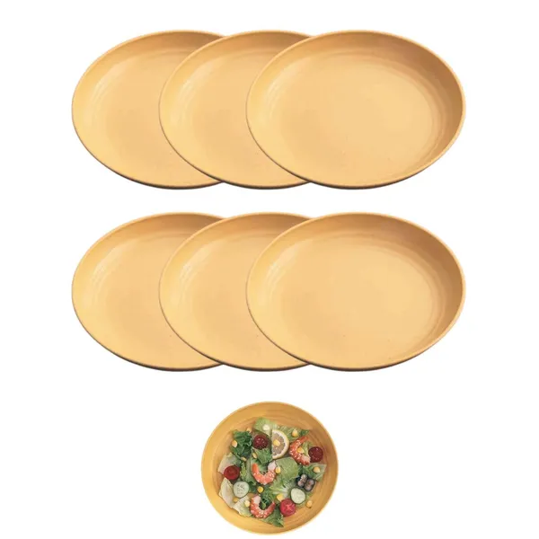 Yellow_Wheat_Straw_Fibre_Dinner_Plates_Microwave_And_Dishwasher_Safe_Non-Toxic_Bpa-Free_Unbreakable_Stackable_(Set_Of_6)