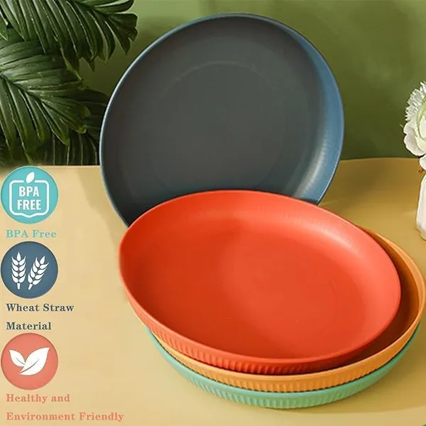 Green_Wheat_Straw_Fibre_Dinner_Plates_Set_Of_6_Microwave_And_Dishwasher_Safe_Non-Toxic_Bpa-Free_Unbreakable_Stackable_(Pack_Of_4)