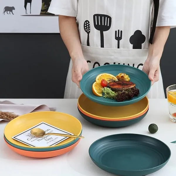 Green_Wheat_Straw_Fibre_Dinner_Plates_Set_Of_6_Microwave_And_Dishwasher_Safe_Non-Toxic_Bpa-Free_Unbreakable_Stackable_(Pack_Of_4)