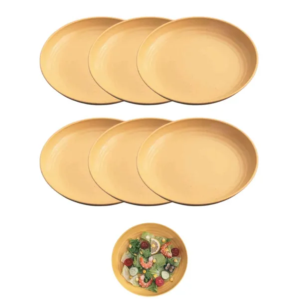 Yellow_Wheat_Straw_Fibre_Dinner_Plates_Microwave_And_Dishwasher_Safe_Non-Toxic_Bpa-Free_Unbreakable_Stackable_Set_Of_6_(6_Pcs)