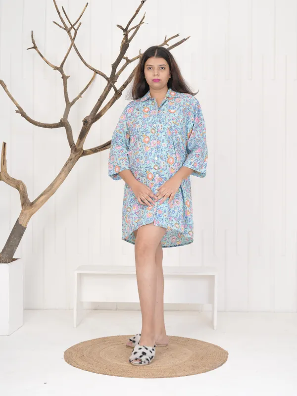 Multicolour_100%_Cotton_Block_Print_Sleep_Shirt_For_Women_|_Premium_&_Elegant_Night_Dress