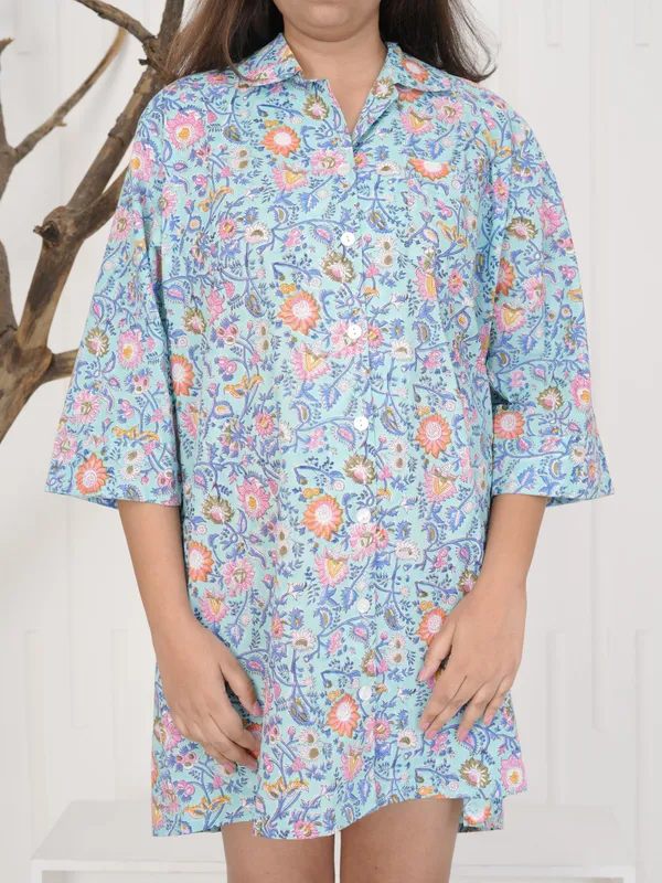 Multicolour_100%_Cotton_Block_Print_Sleep_Shirt_For_Women_|_Premium_&_Elegant_Night_Dress