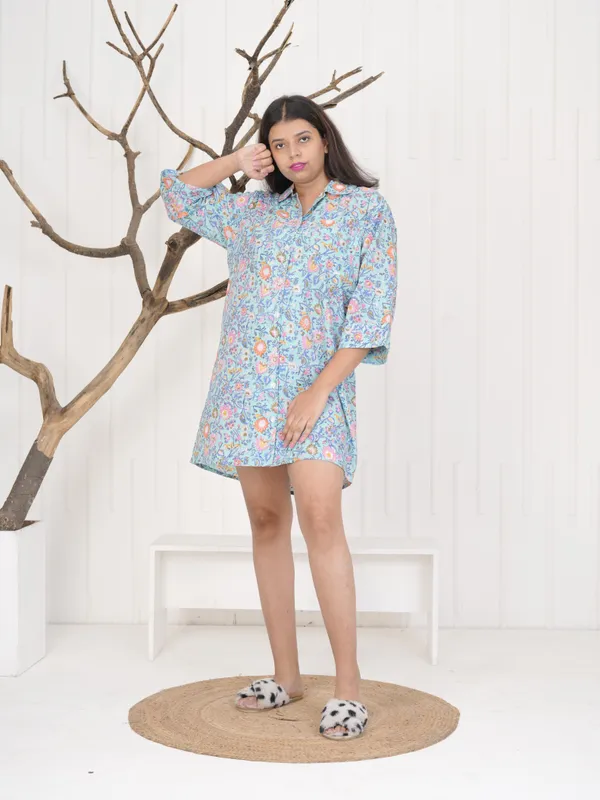 Multicolour_100%_Cotton_Block_Print_Sleep_Shirt_For_Women_|_Premium_&_Elegant_Night_Dress