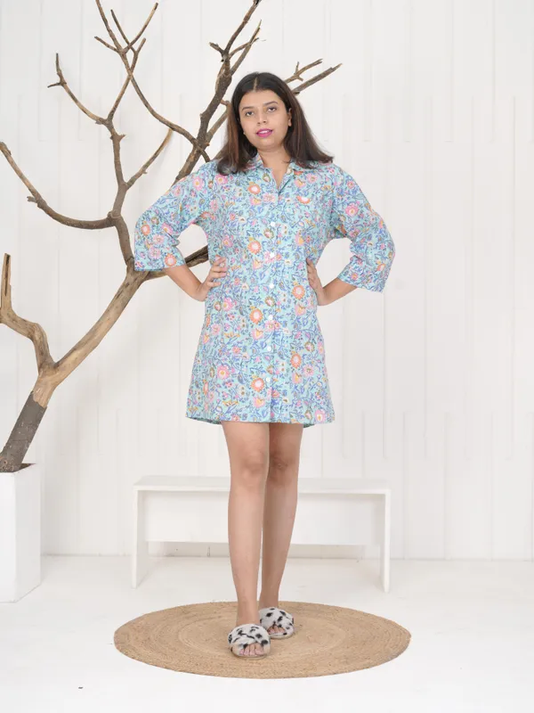 Multicolour_100%_Cotton_Block_Print_Sleep_Shirt_For_Women_|_Premium_&_Elegant_Night_Dress