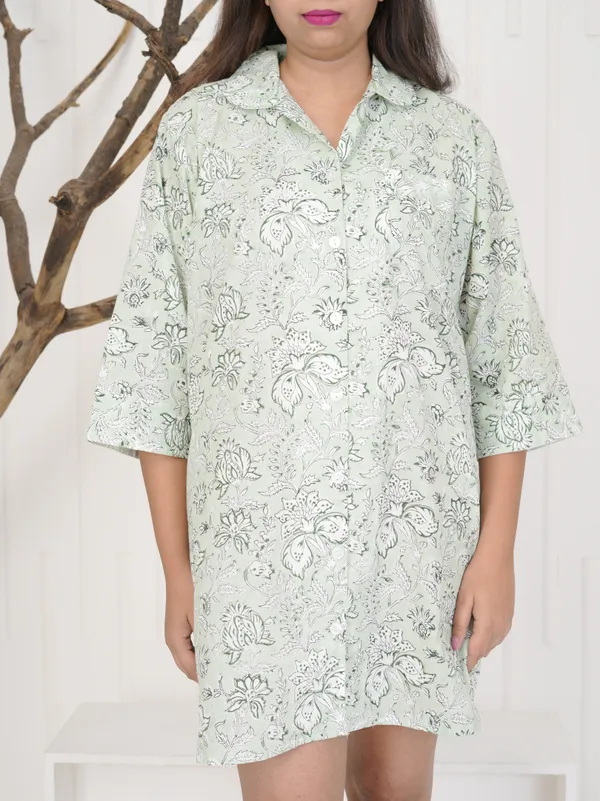 Multicolour_100%_Cotton_Premium_&_Elegant_Block_Print_Sleep_Shirt_For_Women