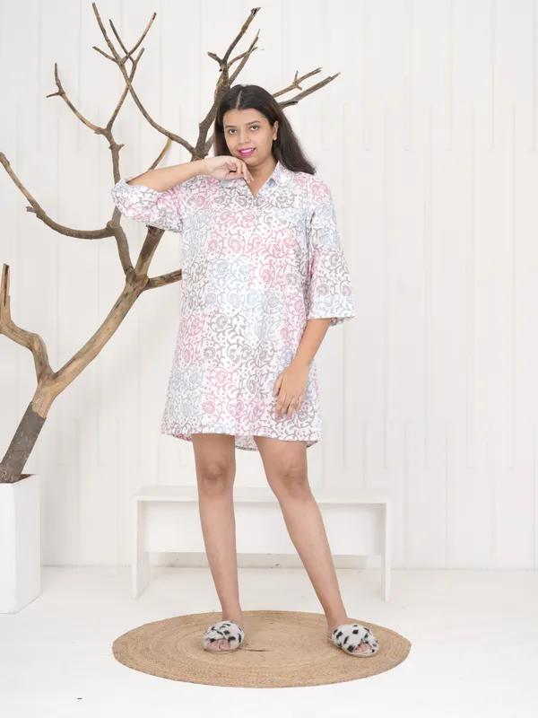 Multicolour_100%_Cotton_Block_Print_Sleep_Shirt_For_Women_|_Premium_&_Elegant_Night_Dress