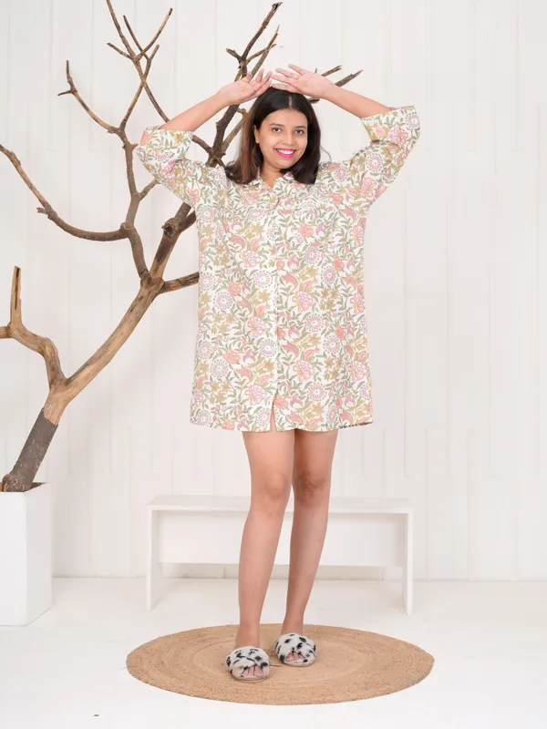Multicolour_100%_Cotton_Block_Print_Sleep_Shirt_For_Women_|_Premium_&_Elegant_Night_Dress