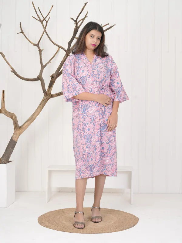 Floral_Cotton_Robe:_Handmade_Block_Print_Kimono_Loungewear_For_Women