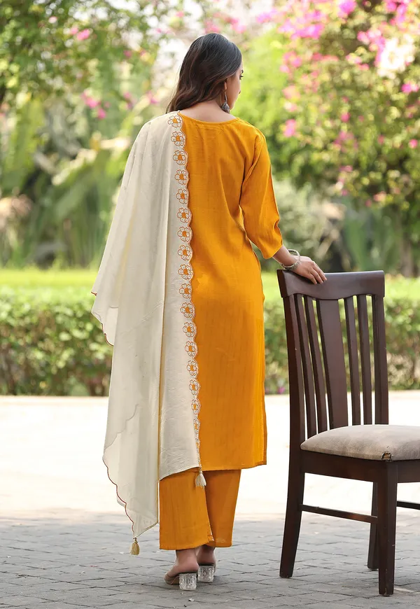 Yellow_Thread_&_Hand_Work_Viscose_Weaving_Kurta_With_Trouser_&_Dupatta_For_Women-ELITE