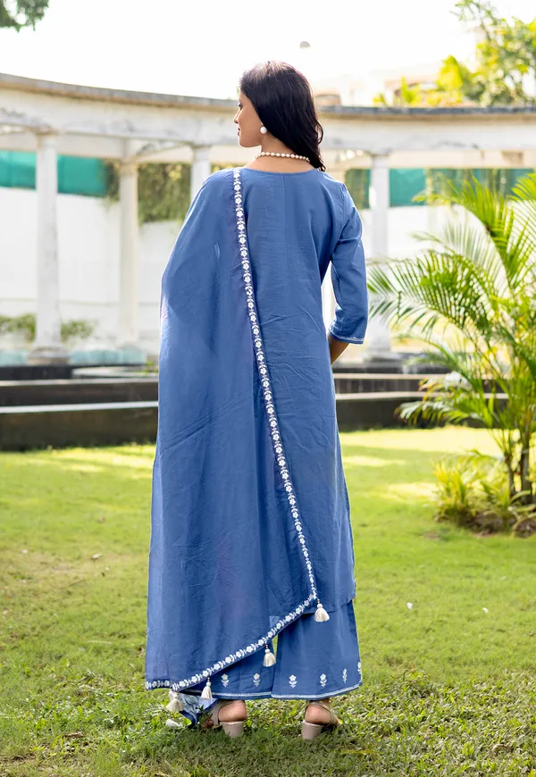 Blue_Salli_Pure_Cotton_Regular_Hand_&_Threadwork_Kurta_With_Trousers_&_With_Dupatta_For_Women-AARYA