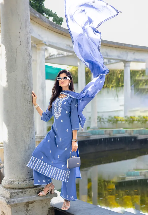 Blue_Salli_Pure_Cotton_Regular_Hand_&_Threadwork_Kurta_With_Trousers_&_With_Dupatta_For_Women-AARYA