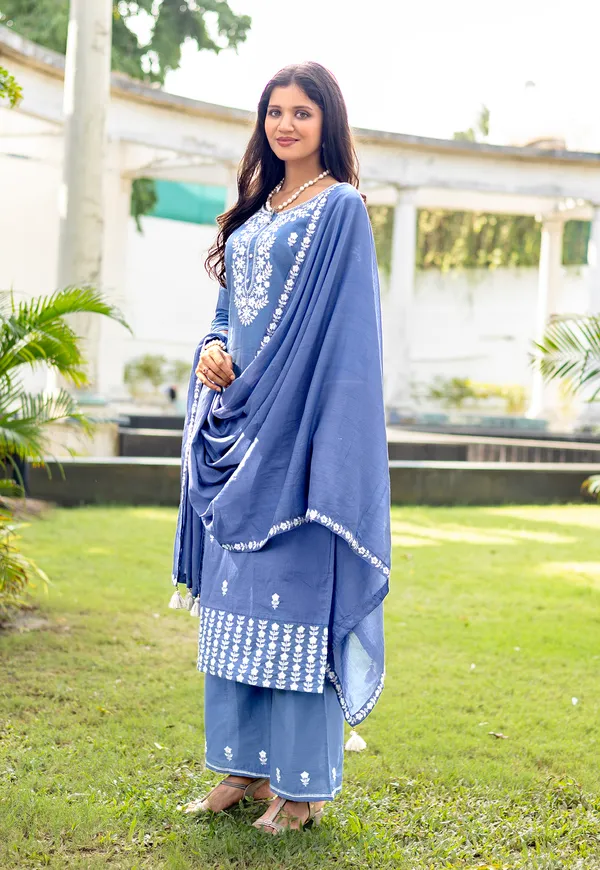 Blue_Salli_Pure_Cotton_Regular_Hand_&_Threadwork_Kurta_With_Trousers_&_With_Dupatta_For_Women-AARYA