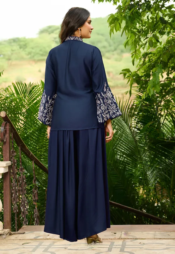 Navy_Blue_Ethnic_Motifs_Embroidered_Empire_Thread_Work_A-Line_Kurta_With_Palazzos_For_Women-LUVIKA