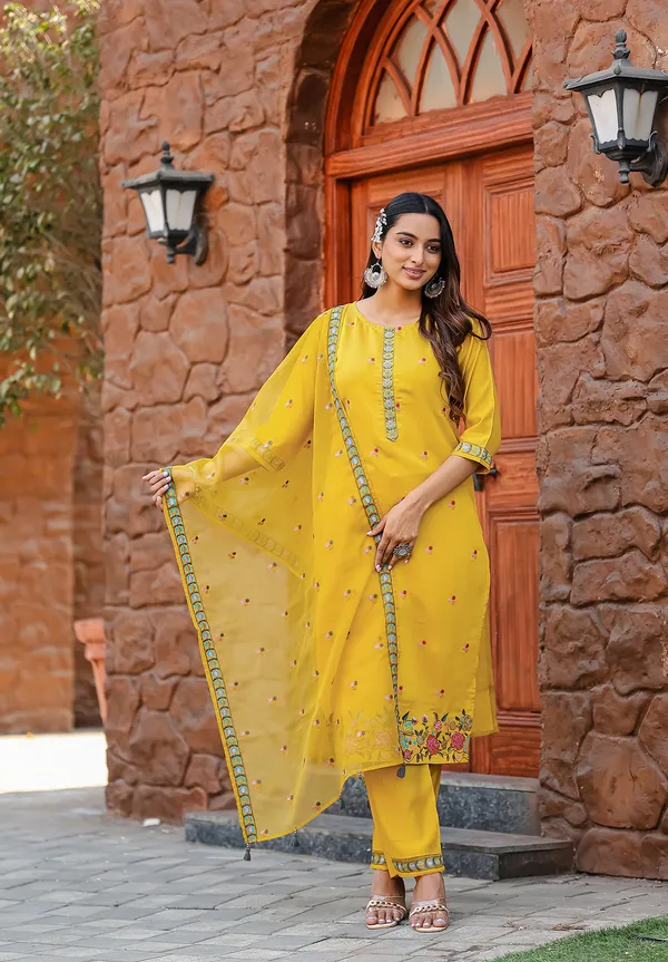 Yellow_Modal_Silk_Straight_Kurta_With_Pant_And_Dupatta_Suit_Set_For_Women-SAANJ