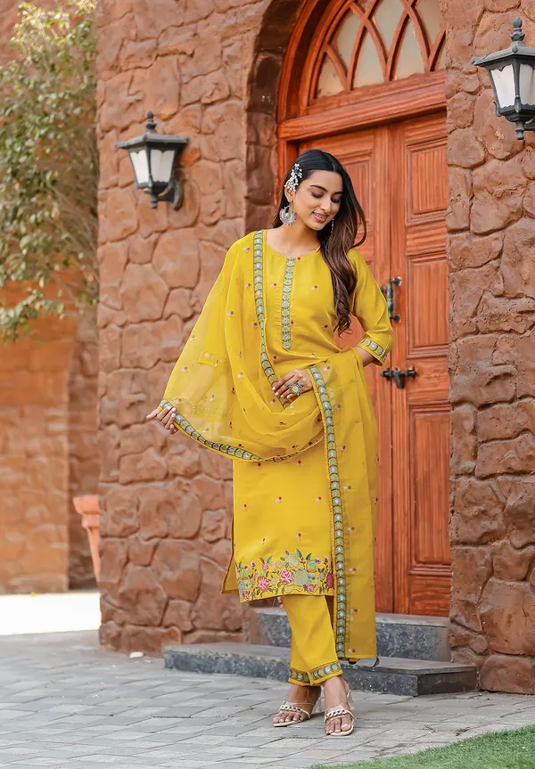 Yellow_Modal_Silk_Straight_Kurta_With_Pant_And_Dupatta_Suit_Set_For_Women-SAANJ