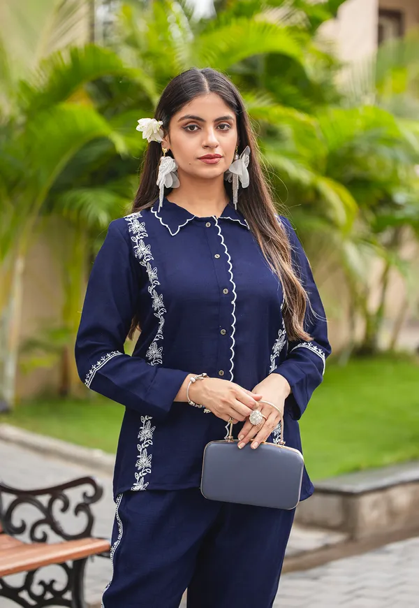 Blue_Viscose_Slub_Shirt_With_Trouser_Co-Ords_For_Women-IRIS