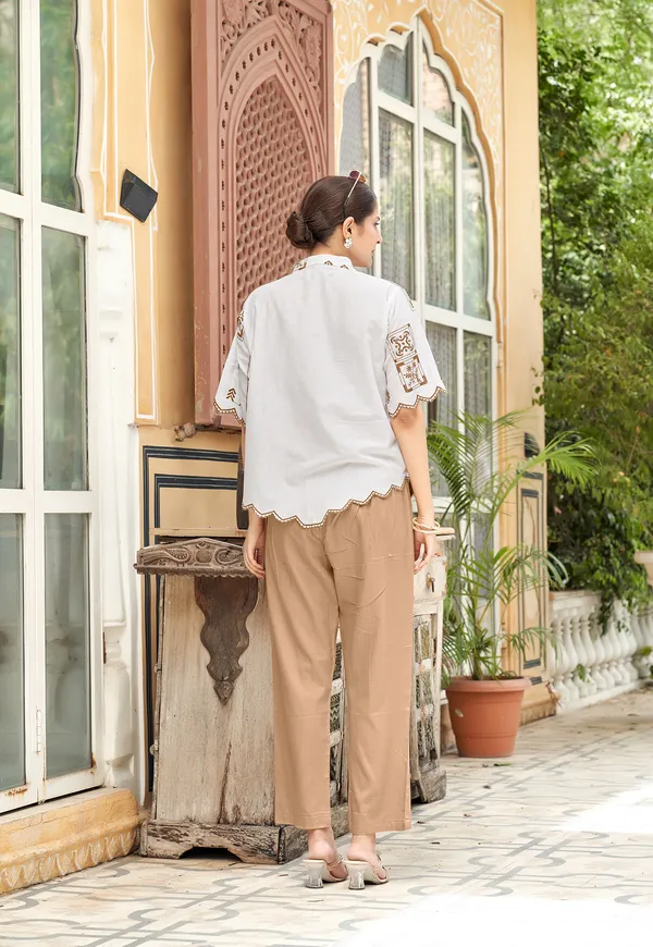 Beige_Embroidered_Pure_Cotton_Shirt_With_Trousers_Co-Ords_For_Women-BLIZZ
