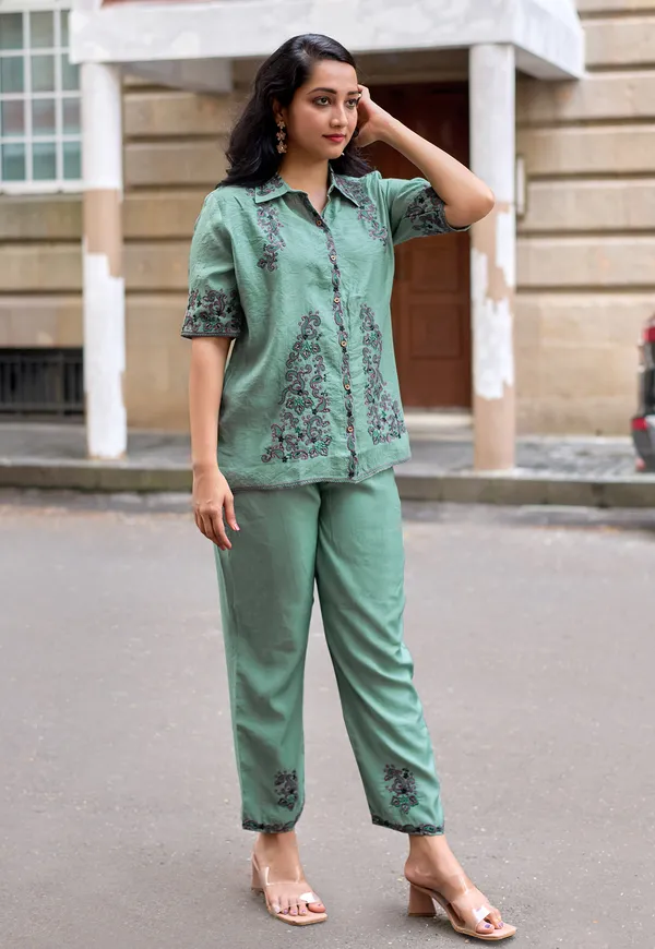 Embroidered_Shirt_Collar_Shirt_&_Trousers_Co-Ords-COOLLINE