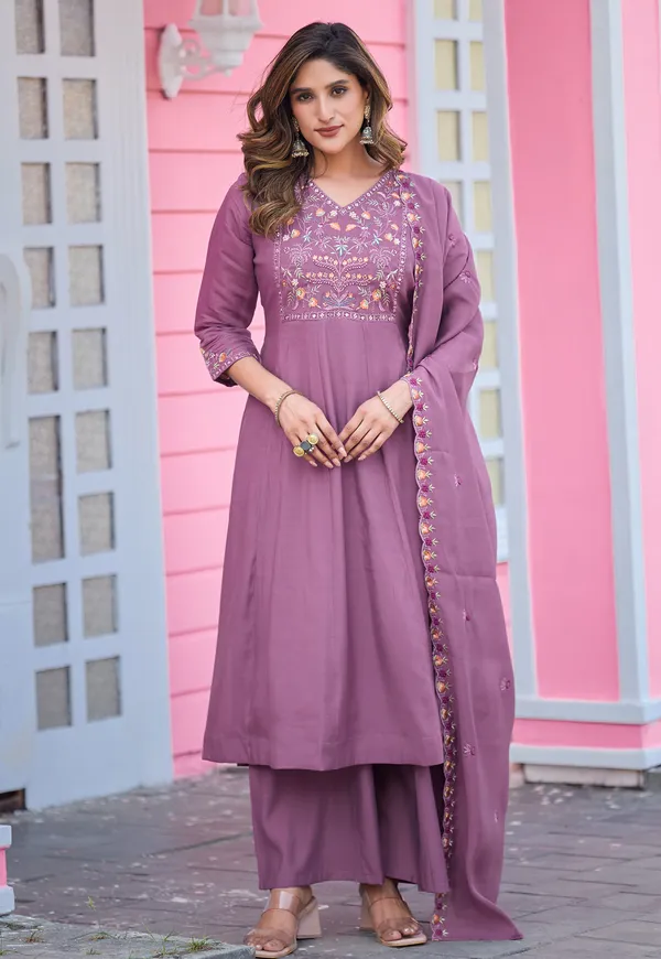 Floral_Embroidered_Thread_Work_Chanderi_Silk_Kurta_with_Palazzos_&_With_Dupatta-KS-193