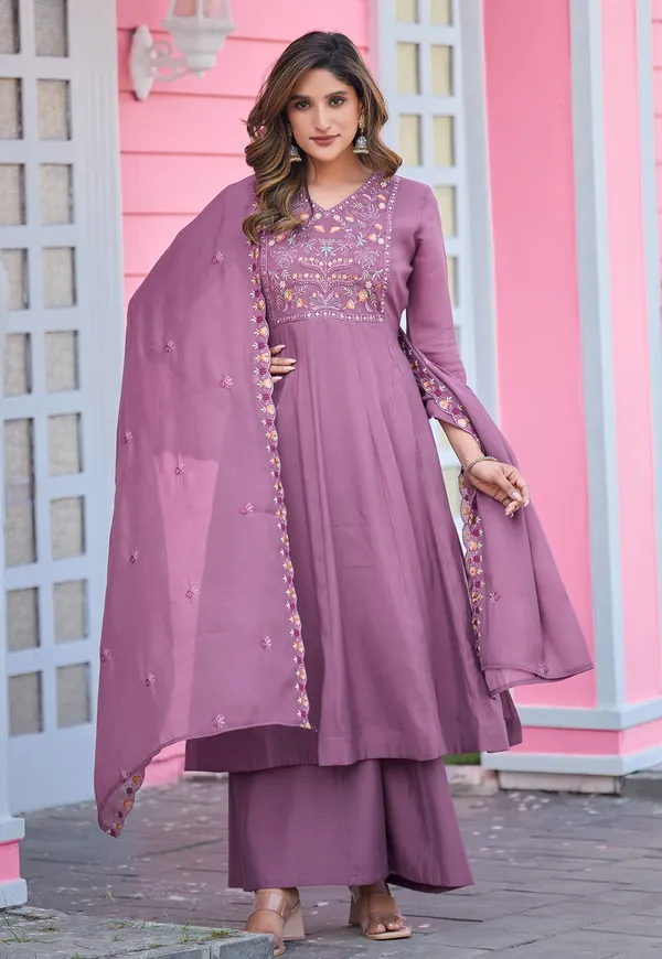 Floral_Embroidered_Thread_Work_Chanderi_Silk_Kurta_with_Palazzos_&_With_Dupatta-KS-193