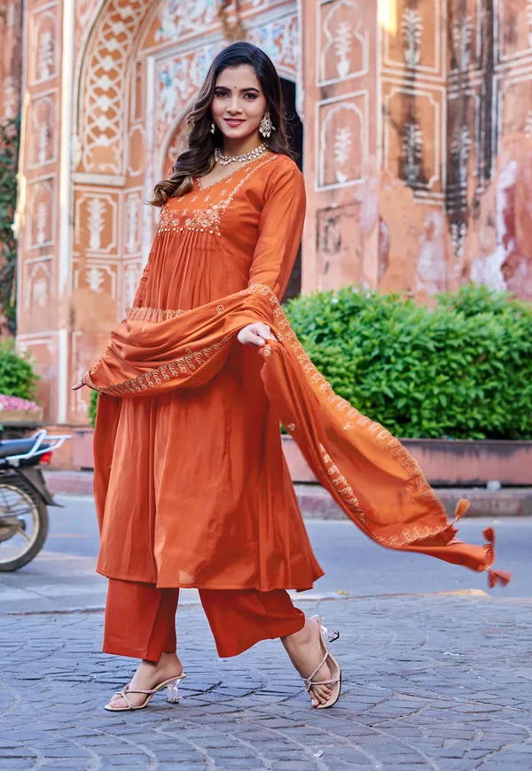 Orange_Mul_Chanderi_With_Thread_Work_&_Khatli_Work_Kurta_With_Trouser_&_With_Dupatta_For_Women-IV-1019