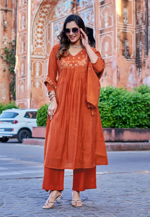 Orange_Mul_Chanderi_With_Thread_Work_&_Khatli_Work_Kurta_With_Trouser_&_With_Dupatta_For_Women-IV-1019