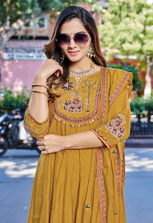 Yellow_Mul_Chanderi_With_Thread_Work_&_Khatli_Work_Kurta_With_Trouser_&_With_Dupatta_For_Women-IV-1020