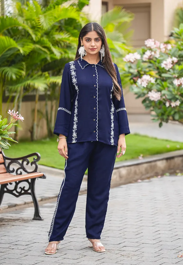 Blue_Viscose_Slub_Shirt_With_Trouser_Co-Ords_For_Women-IRIS