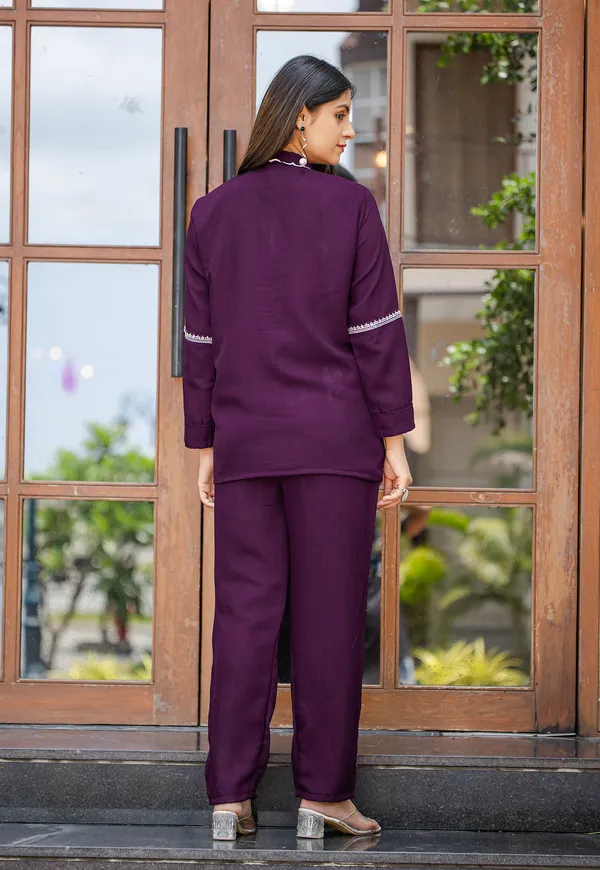Purple_Viscose_Slub_Shirt_With_Trouser_Co-Ords_For_Women-IRIS