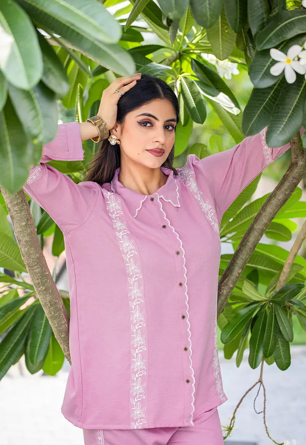 Pink_Viscose_Slub_Shirt_With_Trouser_Co-Ords_For_Women-IRIS