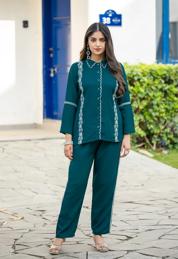 Green_Viscose_Slub_Shirt_With_Trouser_Co-Ords_For_Women-IRIS