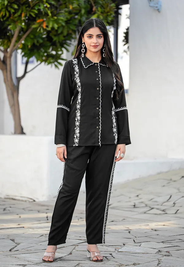 Black_Viscose_Slub_Shirt_With_Trouser_Co-Ords_For_Women-IRIS
