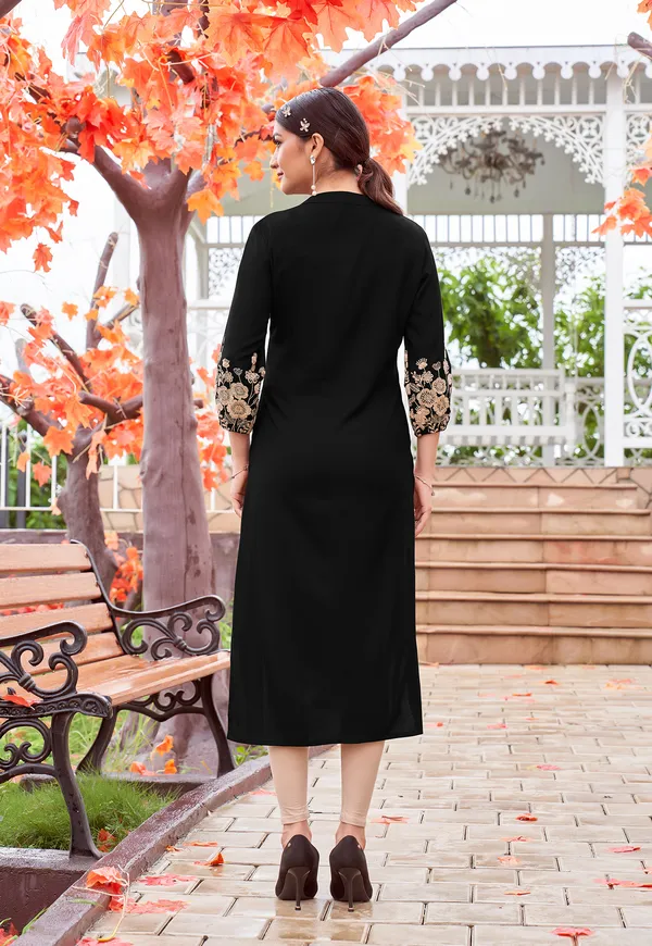 Black_Embroidered_&_Rayon_Straight_Kurti_For_Women-MEHER