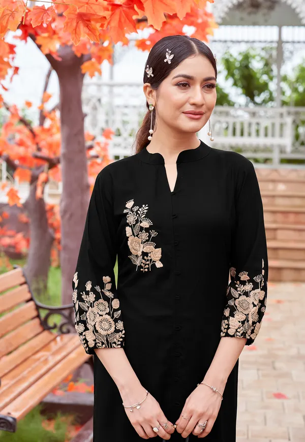Black_Embroidered_&_Rayon_Straight_Kurti_For_Women-MEHER