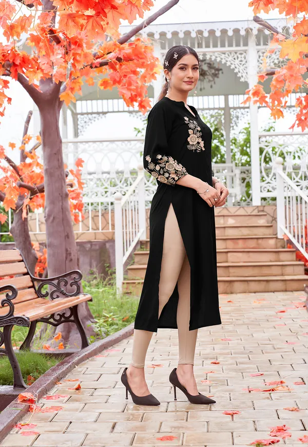 Black_Embroidered_&_Rayon_Straight_Kurti_For_Women-MEHER
