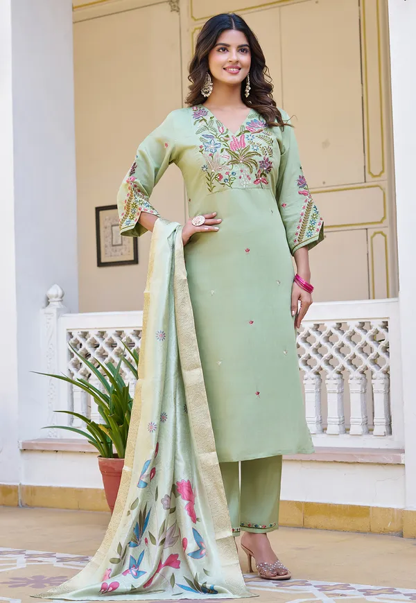 Sea_Green_Mul_Chanderi_With_Thread_Work_&_Khatli_Work_Kurta_With_Trouser_&_With_Dupatta_For_Women-IV-1022