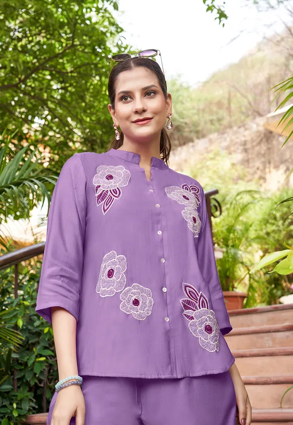 Purple_Viscos_Rayon_Shirt_With_Trouser_Co-Ords_For_Women-PRANJAL