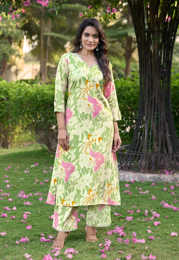 Light_Green_Floral_Printed_V-Neck_Straight_Kurta_With_Palazzos_For_Women-SULEKHA2