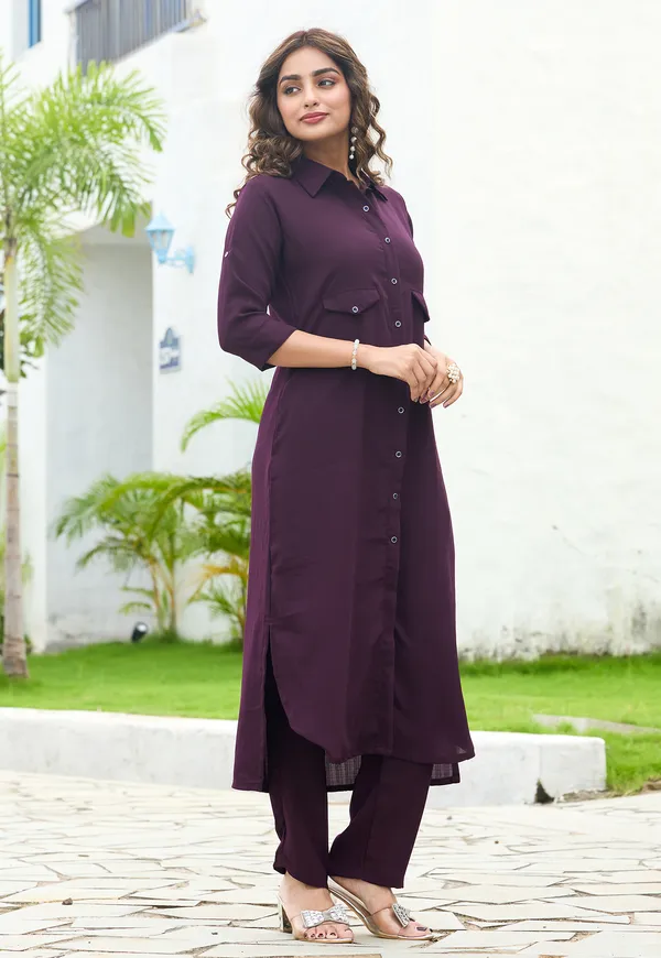 Shirt_Collar_Straight_Tunic_With_Trousers_Co-Ords_Set-CL-8076