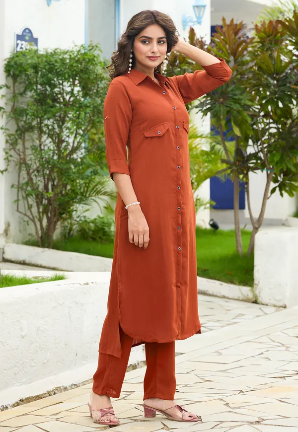 Shirt_Collar_Straight_Tunic_With_Trousers_Co-Ords_Set-CL-8077