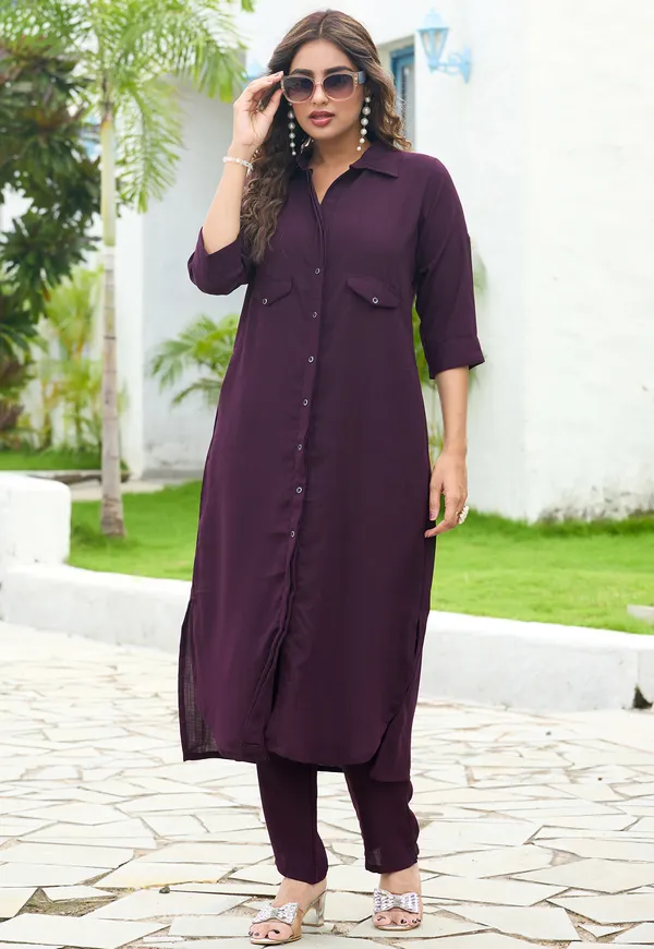 Shirt_Collar_Straight_Tunic_With_Trousers_Co-Ords_Set-CL-8076